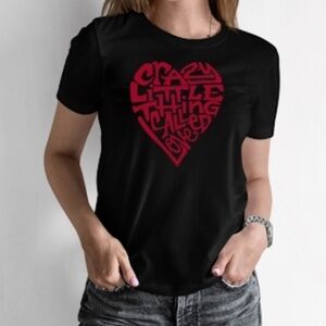 LA Pop Art Juniors XL T-Shirt Crazy Little Thing Called Love Black Red Heart